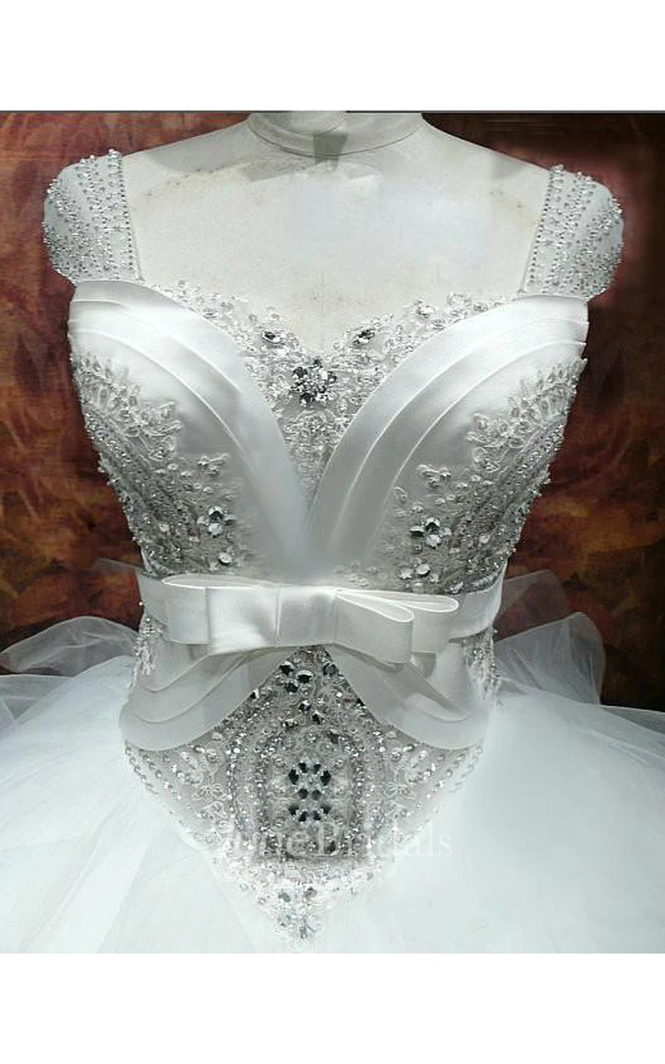 Glamorous Beadings Crystals Ball Gown Wedding Dress Bowknot Lace-up