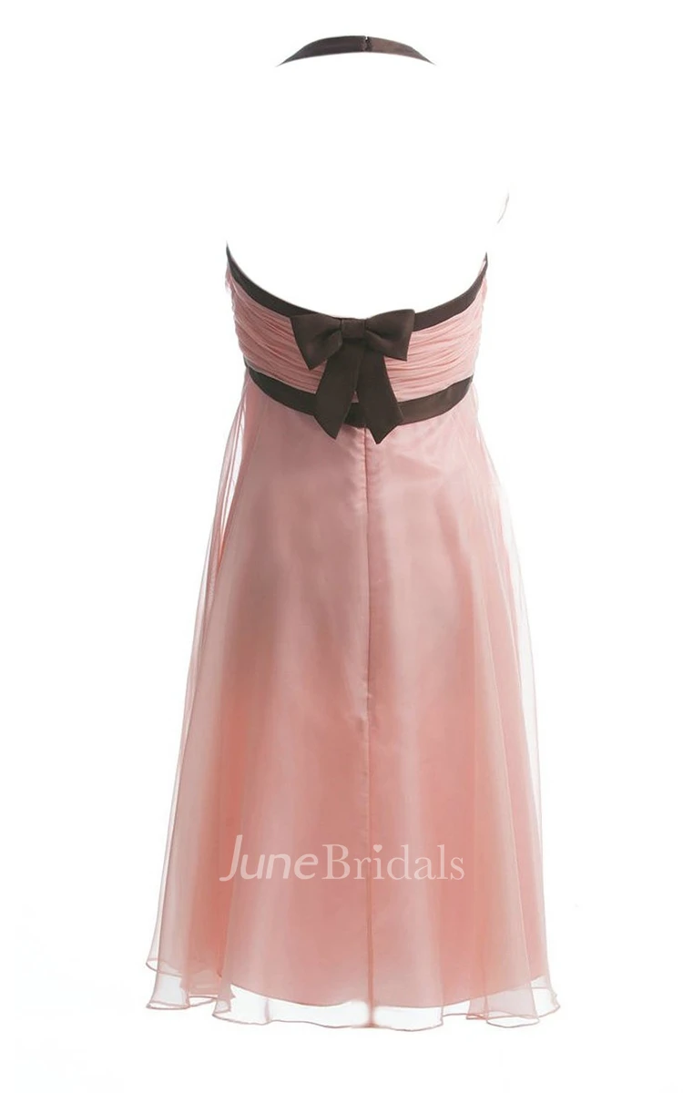 Halter Ruched Empire Gown With Flower and Bow