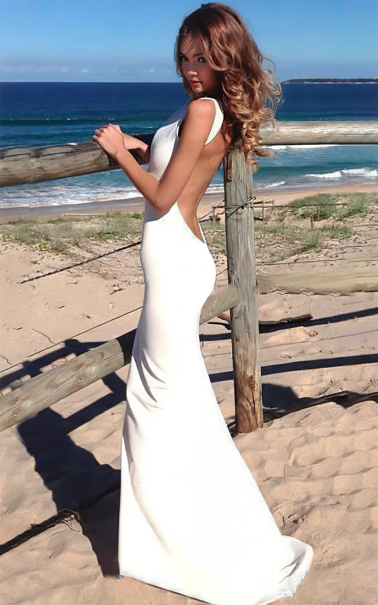 Beach Sexy Mermaid Sleeveless High Neck Wedding Dress Elegant Elopement White Backless Evening Prom Gown