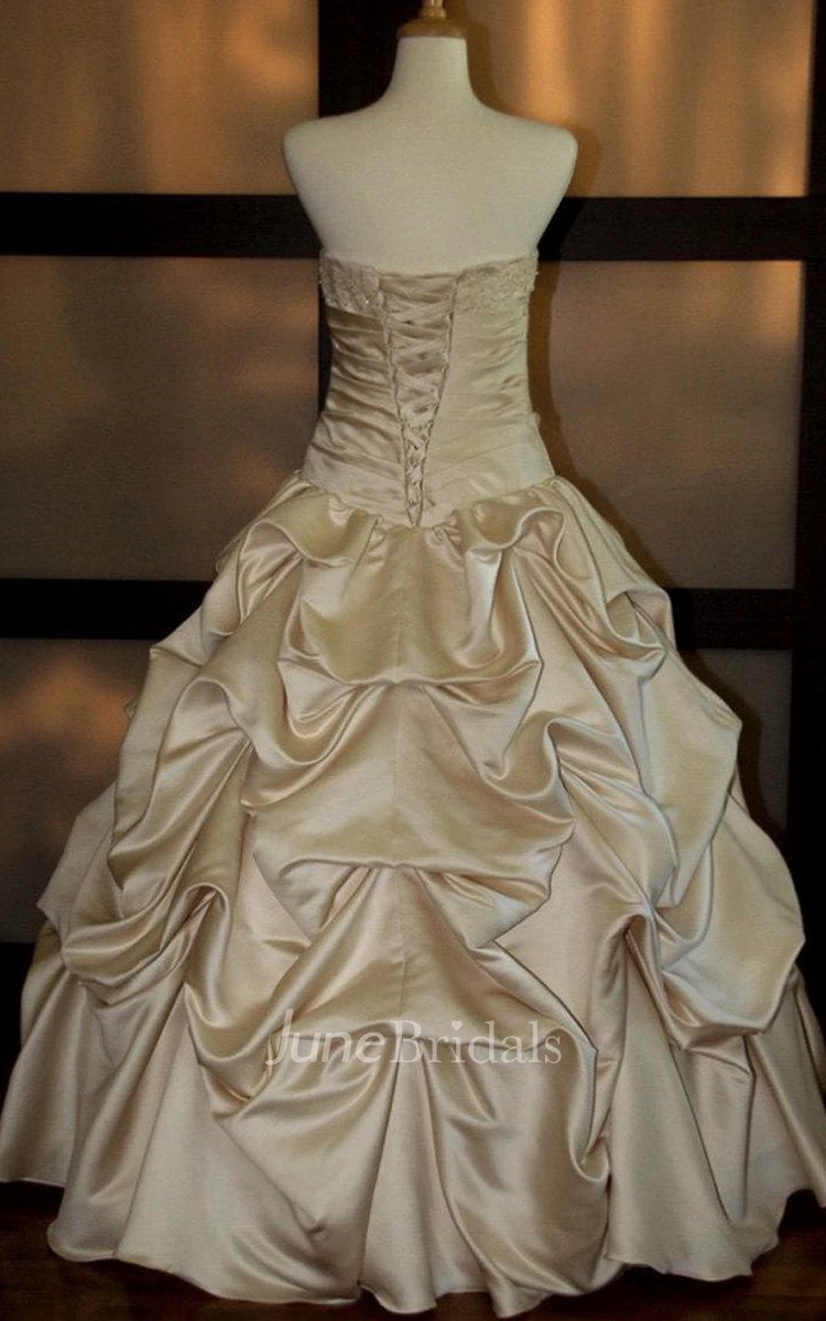 Strapless Lace-Up Back Satin Wedding Dress With Sequins And Ruching
