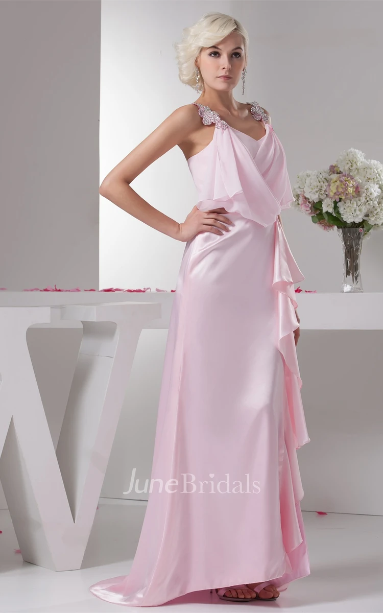 Vibrant Chiffon Floor-Length Dress with Draping and Beaded Straps