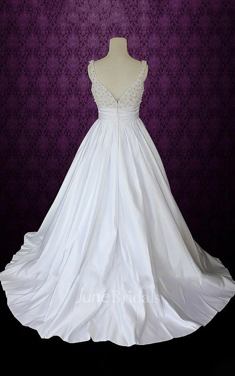 A-Line Strapped Satin Weddig Dress With Beading