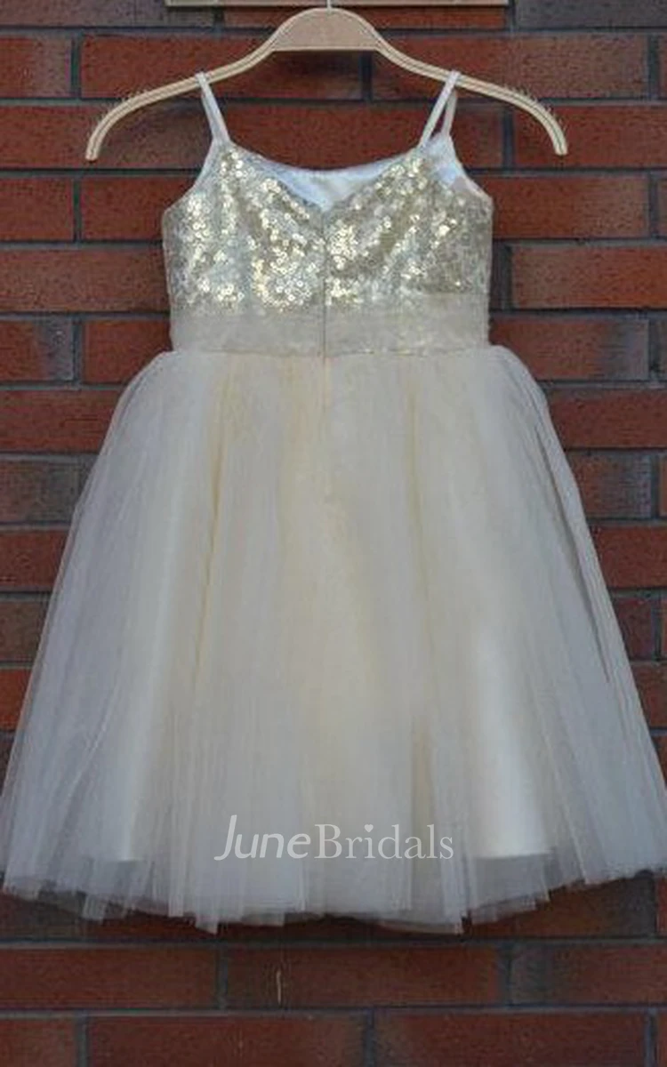 Spaghetti Strap Knee-length Tulle Dress With Sequins