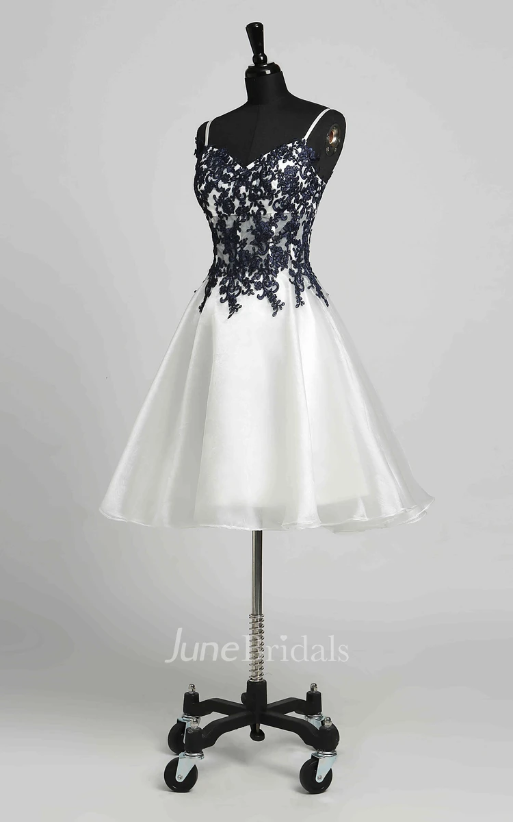 A-Line Straps Organza Elegant Romantic Short Mini Sleeveless Straps Dress with Appliques