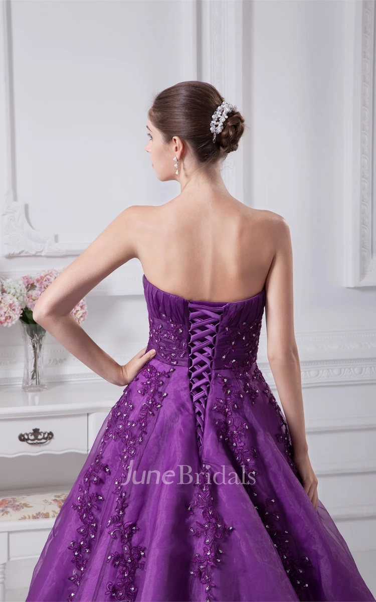 Sweetheart Ruched A-Line Gown with Beading and Corset Back