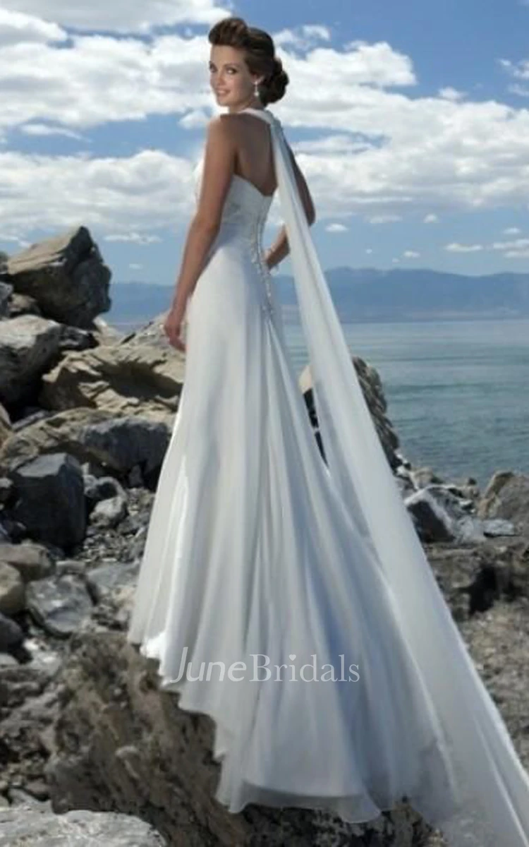 Empire Waist Spaghetti Straps Brush Train Chiffon Beach Wedding Dress