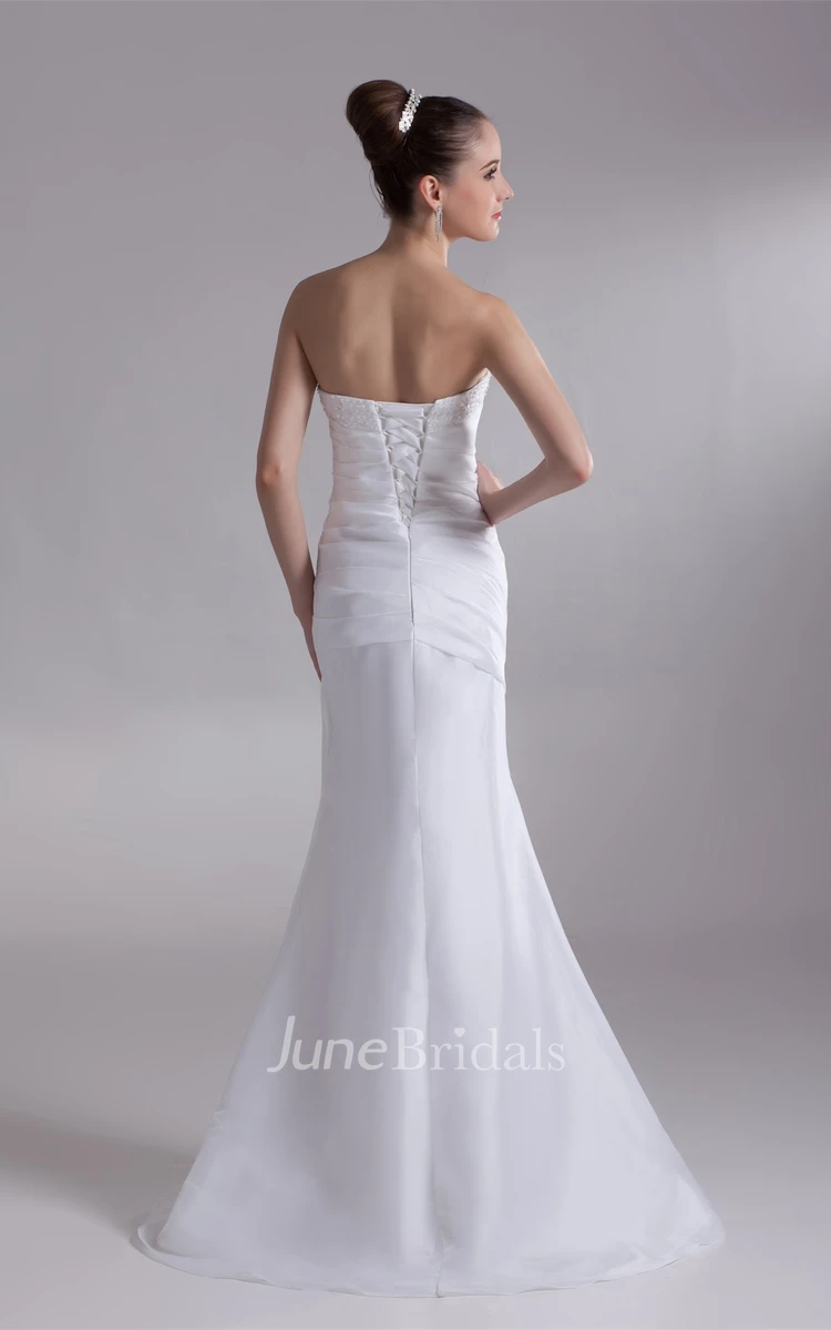 strapless sheath mermaid dress with corset back and beading