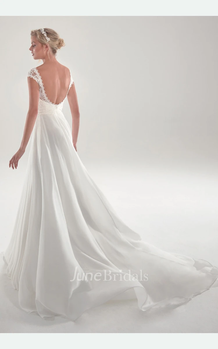 Graceful Short Sleeve Chapel Train Bridal Gown With Open Back