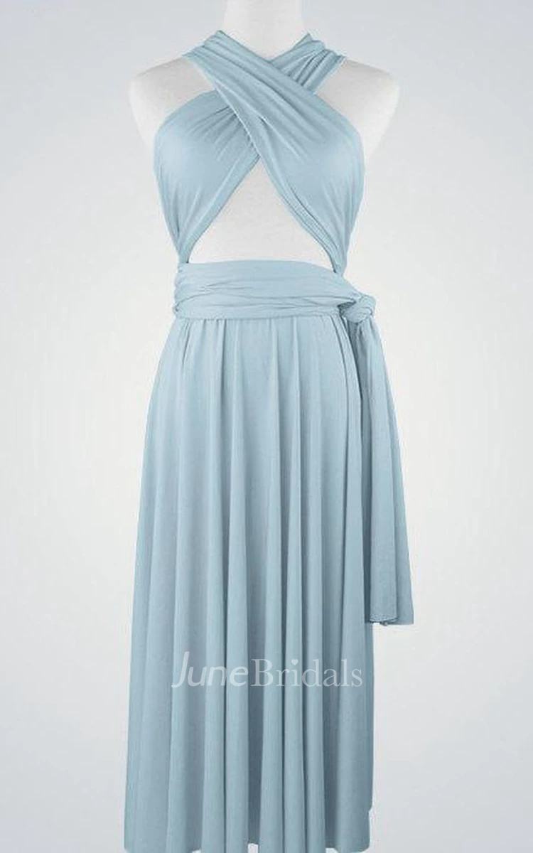 Sleeveless Ruched Dress With Cross Straps and Sash