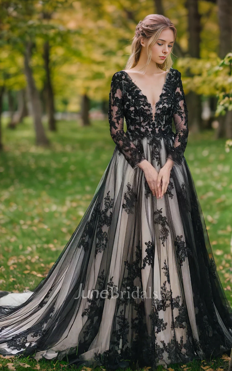 Black lace overlay wedding dress hotsell