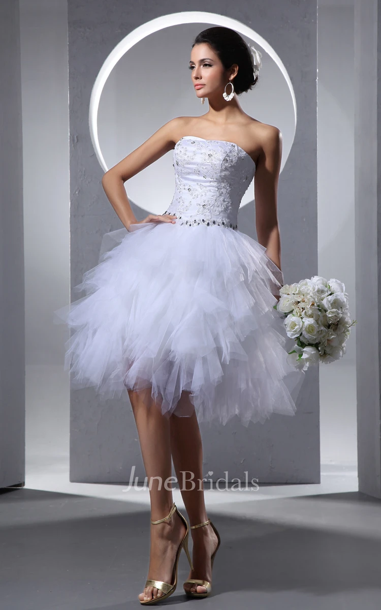 Strapless Midi Dress With Crystal Detailing And Ruffles