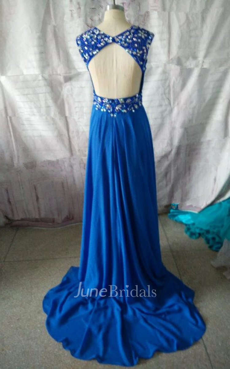 Scoop Neckline Chiffon Dress With Beading And Open Back