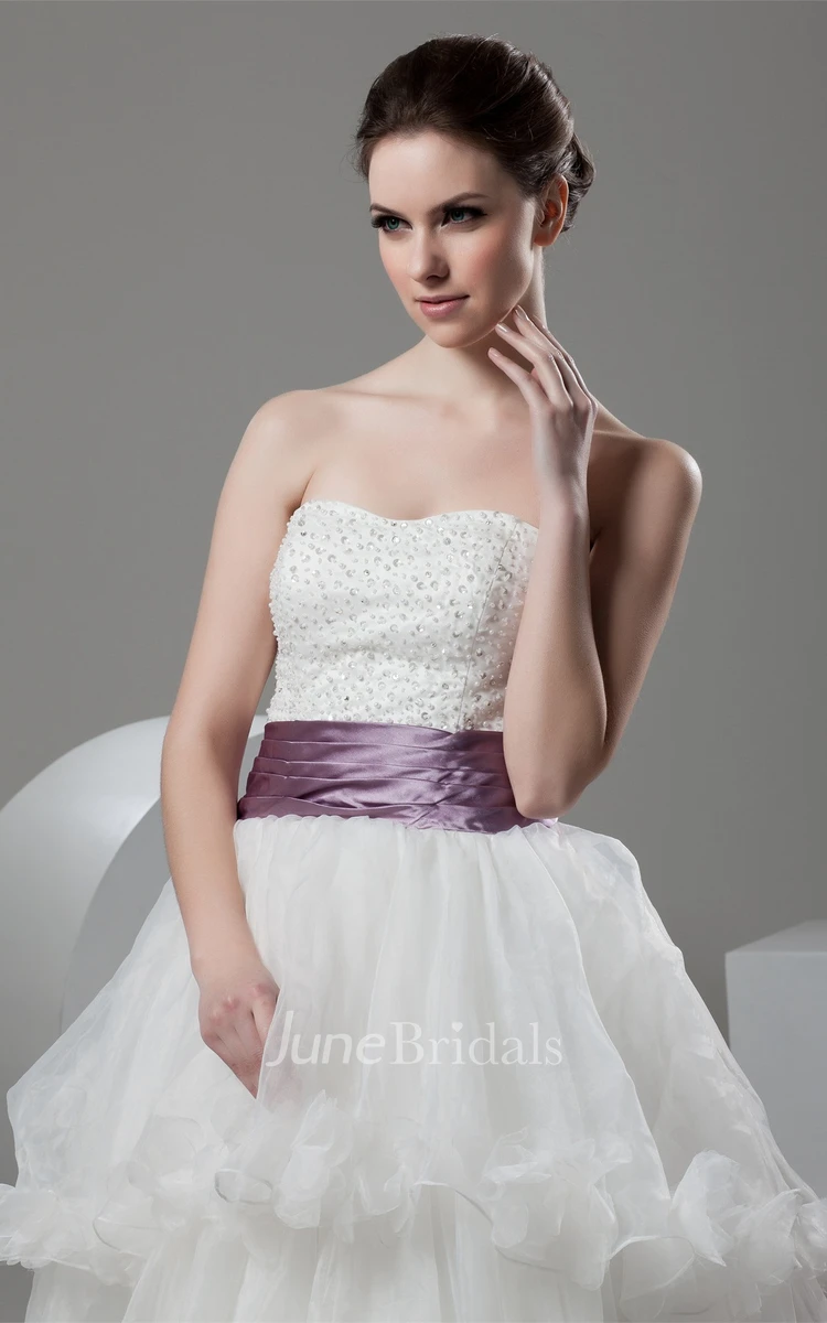 Strapless Tiered A-Line Ball Gown with Stress and Ruffles