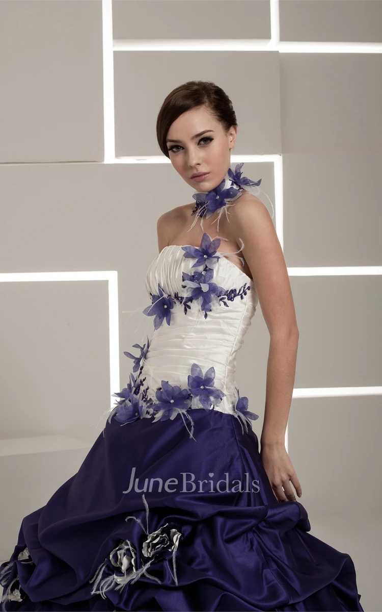 Strapless Pick-Up A-Line Ball Gown with Ruching and Appliques