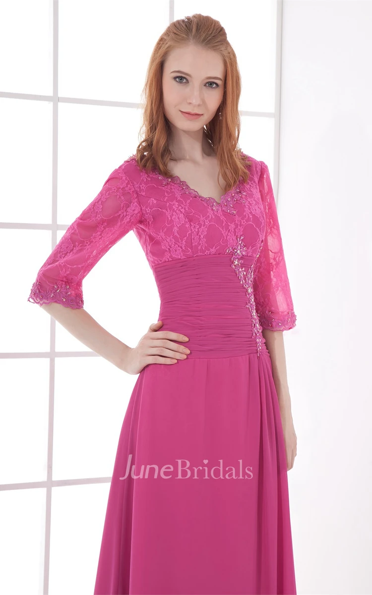 v-neck long half-sleeve dress with lace with