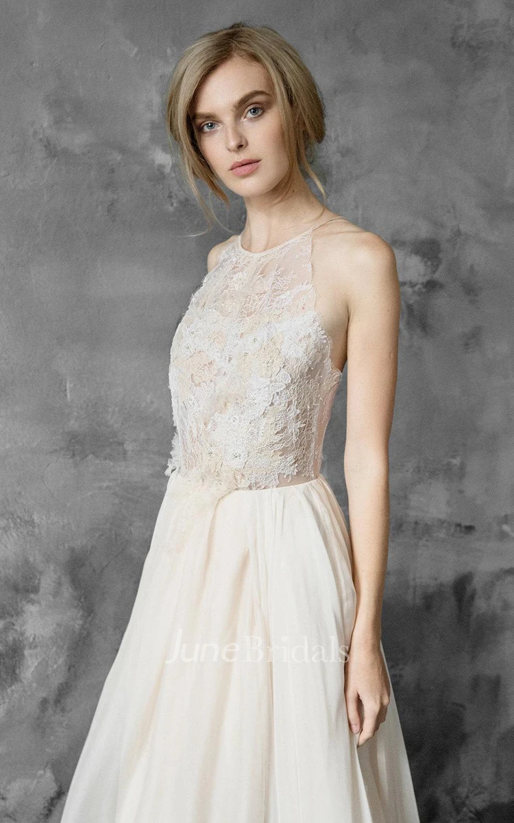 Halter Chiffon Lace Wedding Dress