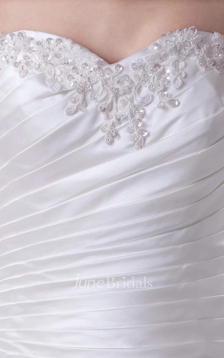 Sweetheart A-Line Beaded Ruched Satin Gown with Beadings and Ruffles