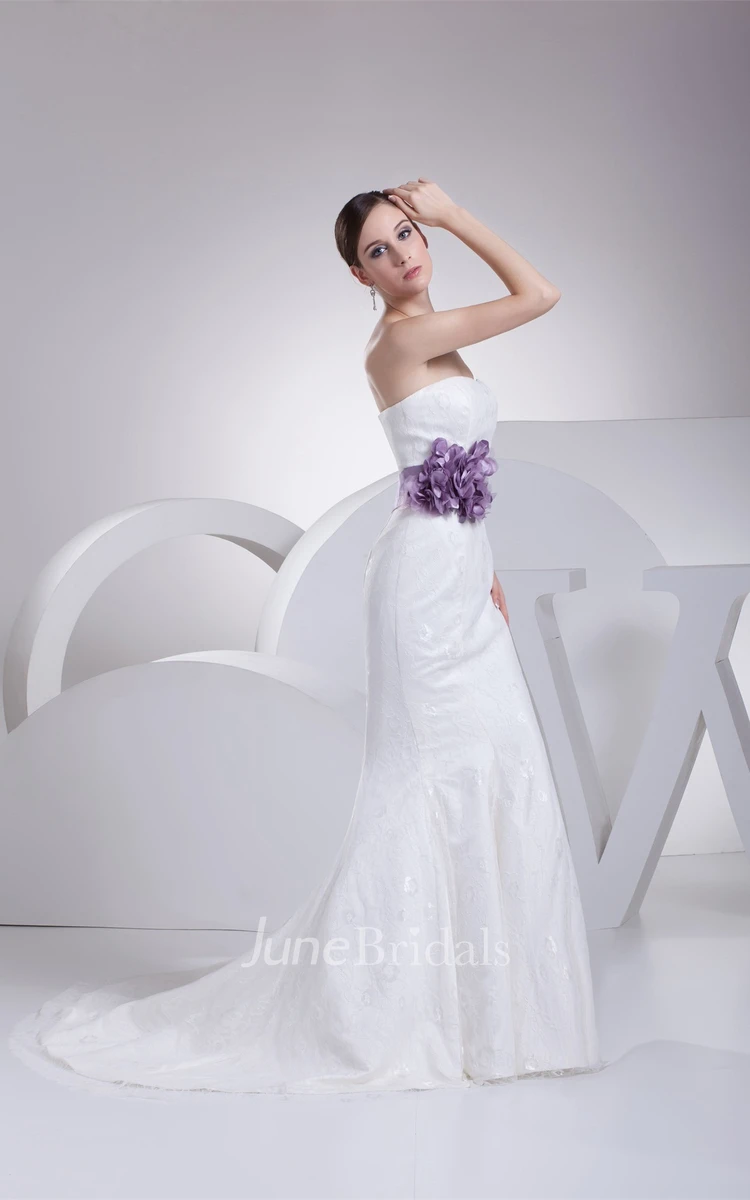 Strapless Appliqued Dress with Floral Waist and Trumpet Silhouette