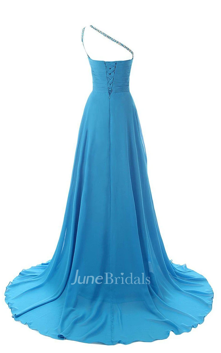One-shoulder Chiffon Gown With Beaded Detail