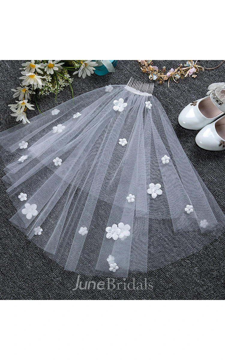 Simple Style Double Layer Floral Tulle Flower Girl Veil