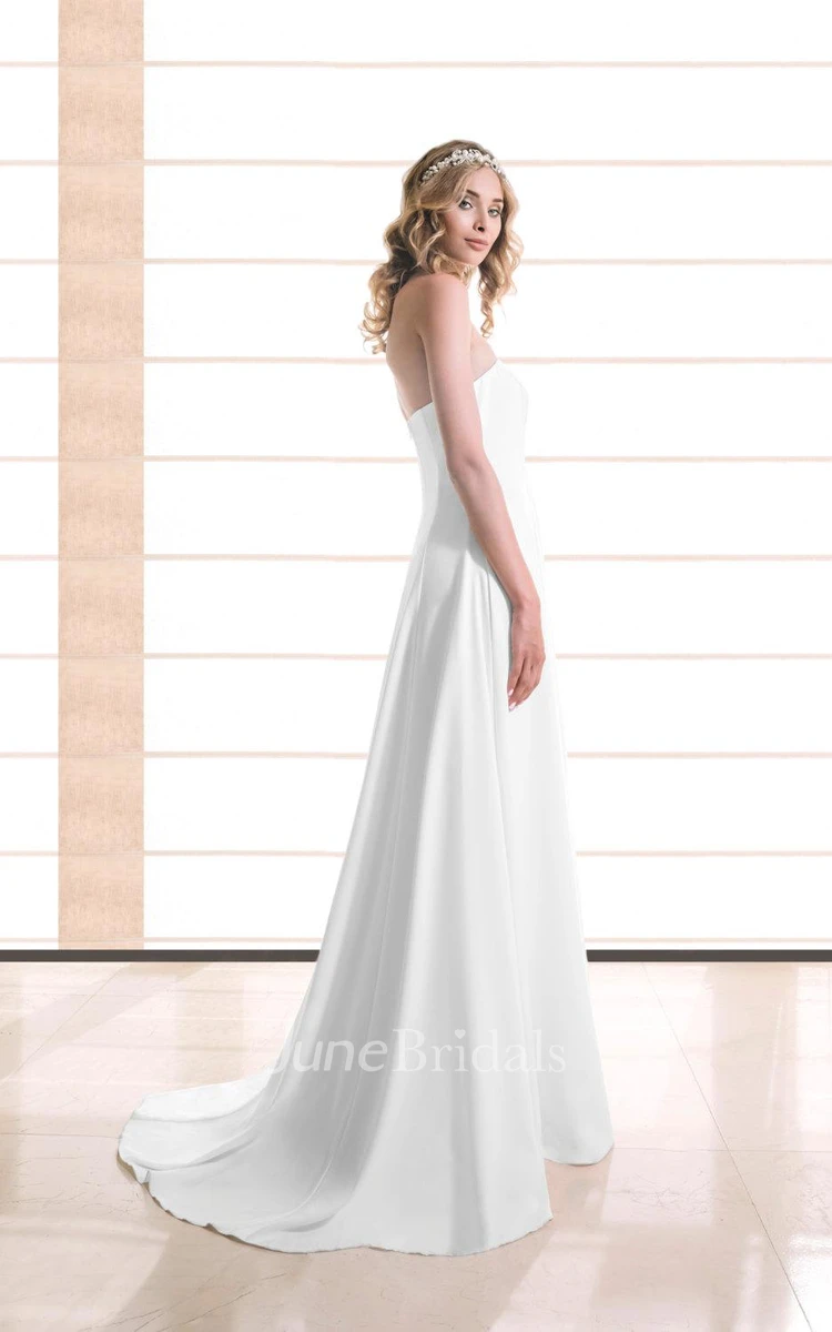 Strapless A-Line Satin Wedding Dress With Pleats