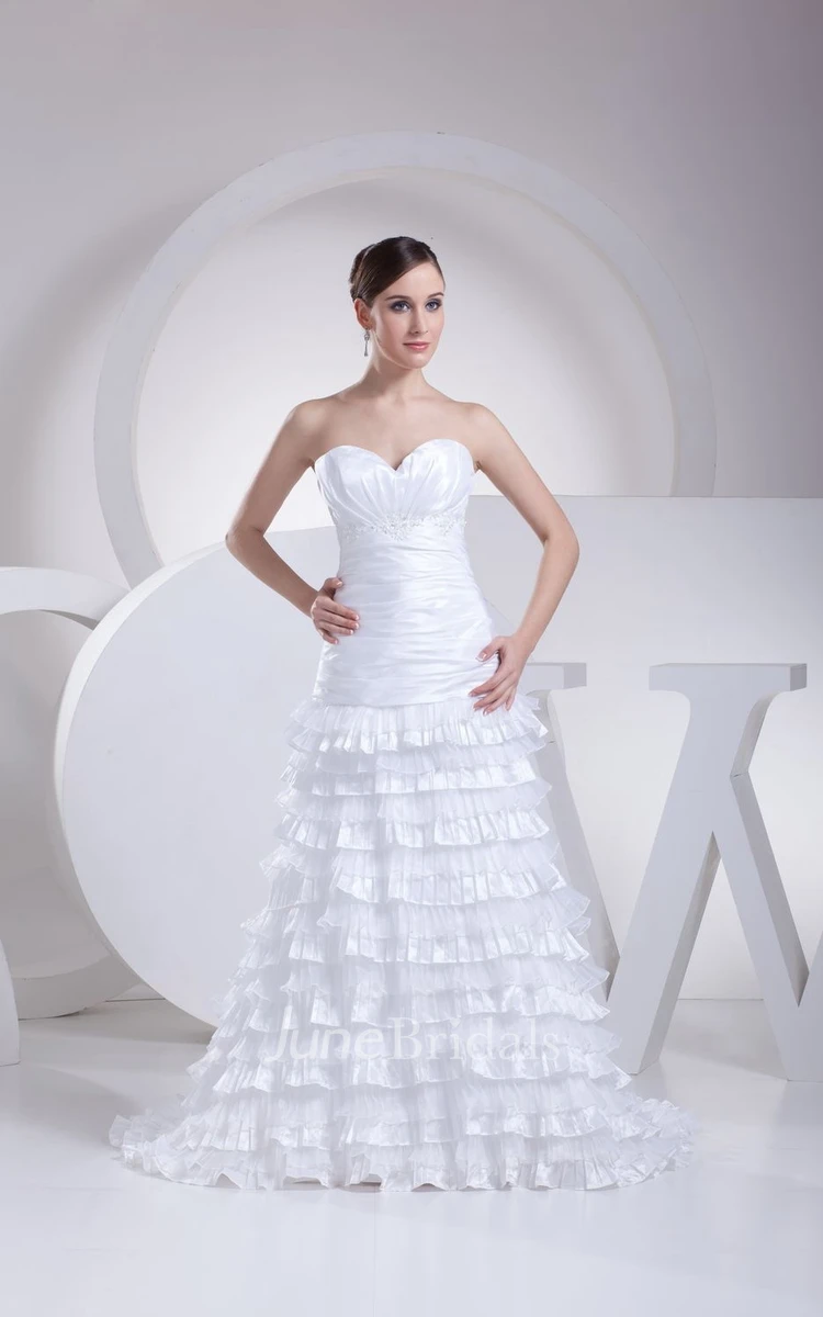 Sweetheart Ruched A-Line Dress With Tier and Crystal Detailing