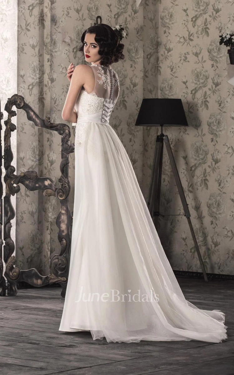 Lace Satin Weddig Dress With Illusion Corset Back