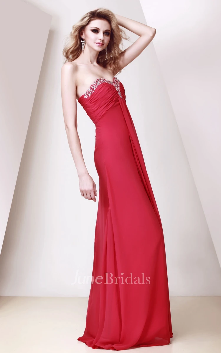 Ethereal Sweetheart Central-Ruched Chiffon Dress With Beading and Pleats
