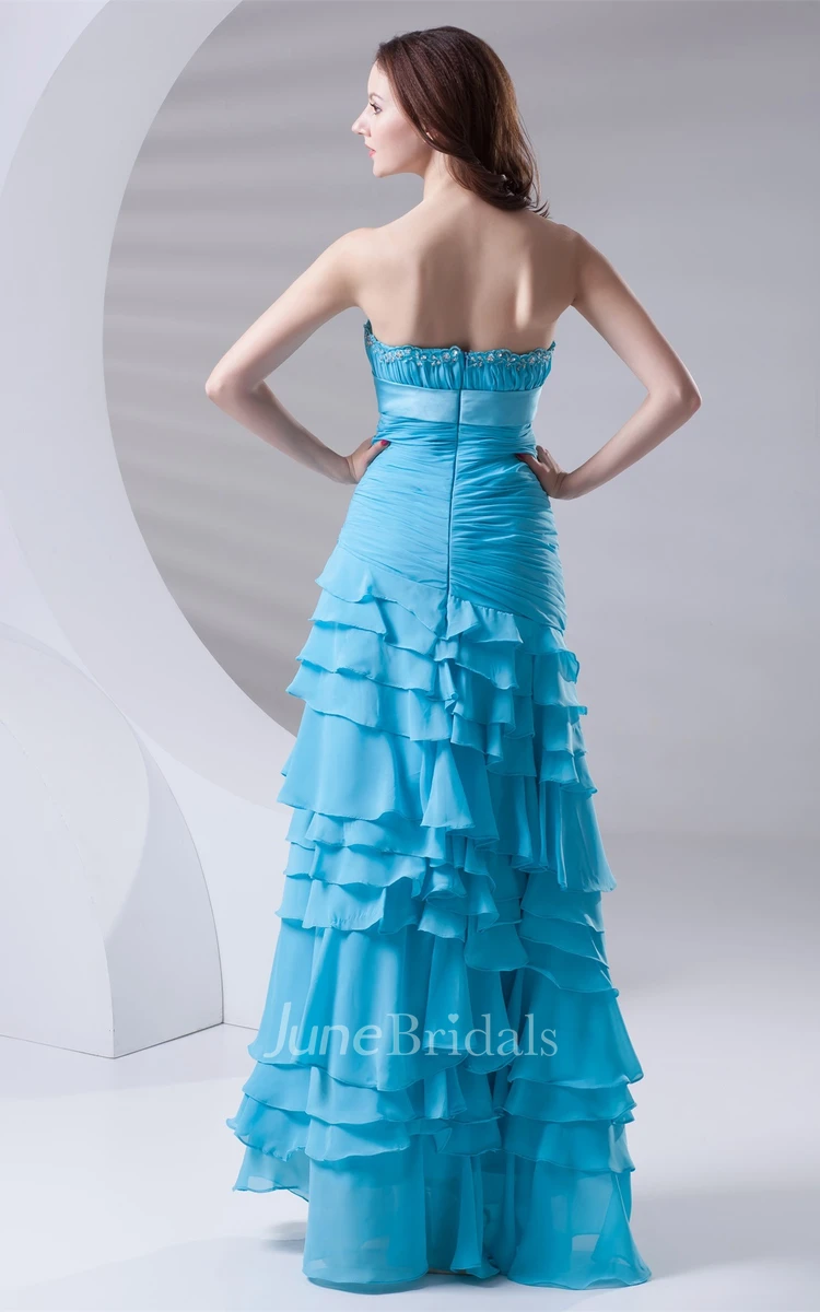 Chiffon Tiered Maxi Dress with Bow and Rhinestone