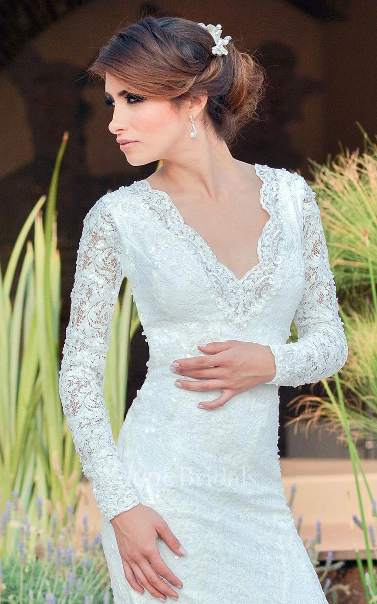 Mermaid Long Sleeve Lace Dress With Beading Sequins Embroideries