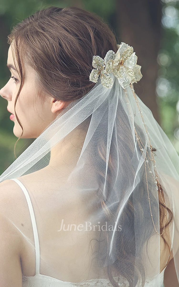 Forest Style Tulle Fingertip Veil with Beads