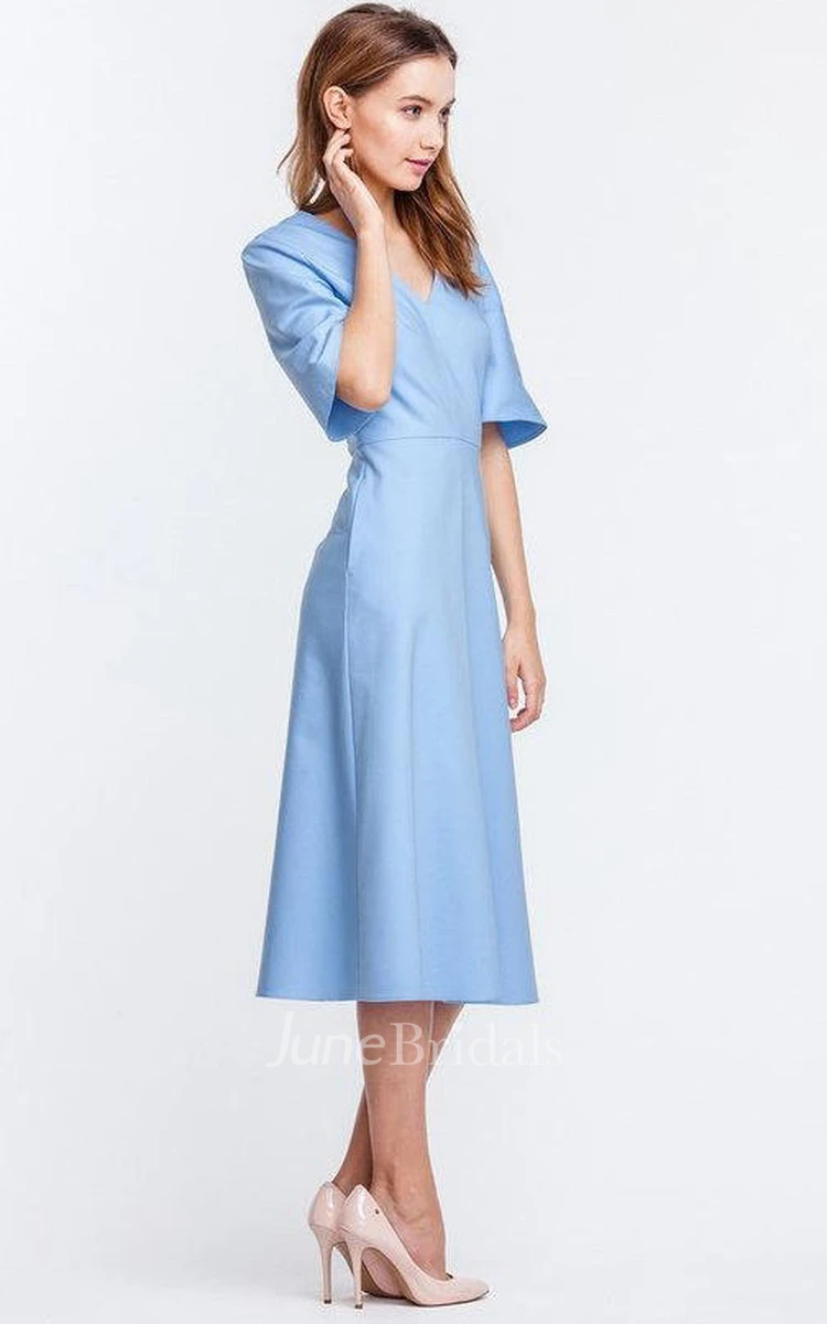 Trendy Bell Sleeve Tea-length Dress With Pockets