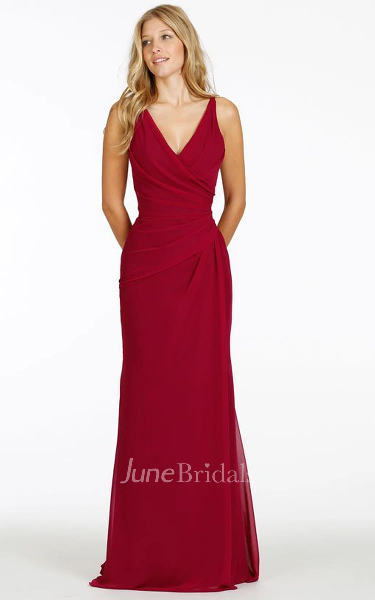 Strapped Pencil Chiffon Bridesmaid Dress With side draping