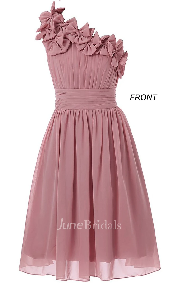 One-shoulder A-line Chiffon Dress With 3D Flowers