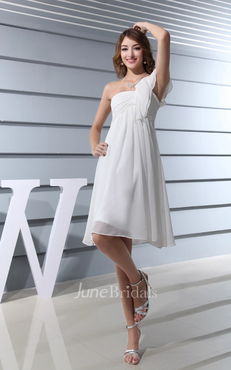 Lovely One-Shoulder Chiffon A-Line Dress With Empire Waist