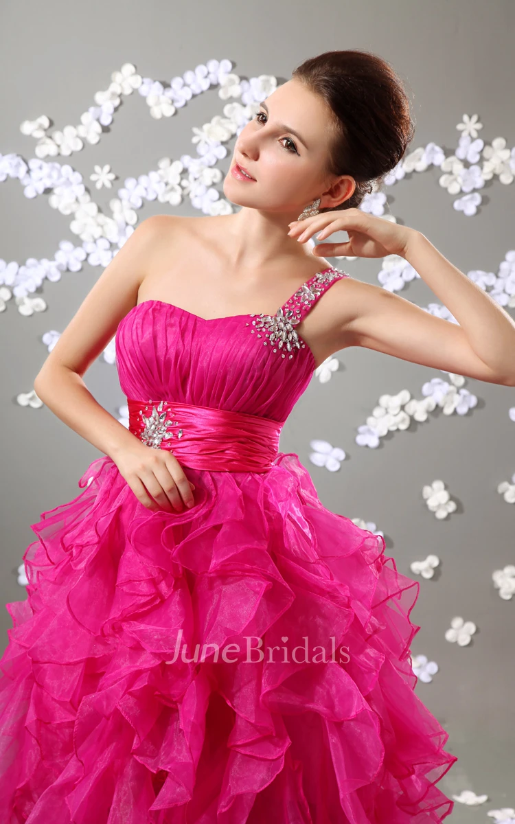 Lovely Organza Dress With Crystal Detailing And Ruffled Skirt