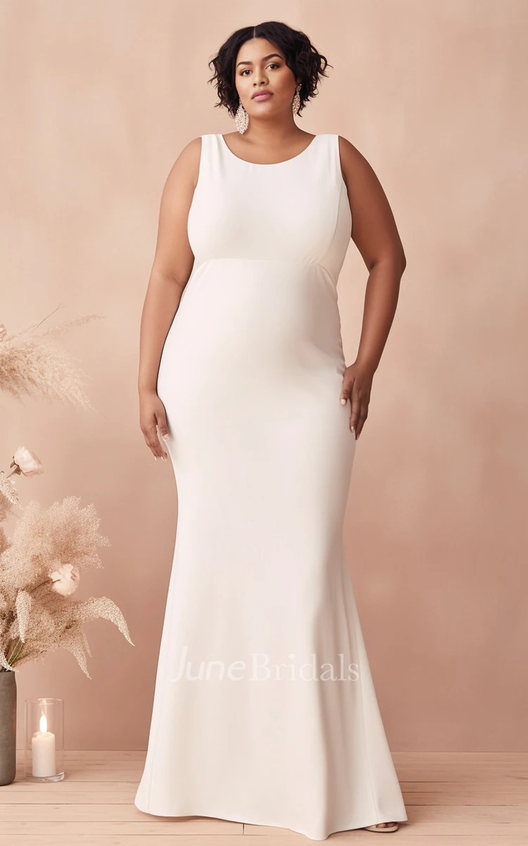 Plus Size Mermaid Sleeveless Satin Wedding Dress Bateau Simple Casual Sexy Ethereal Modern Country Garden Beach June Bridals