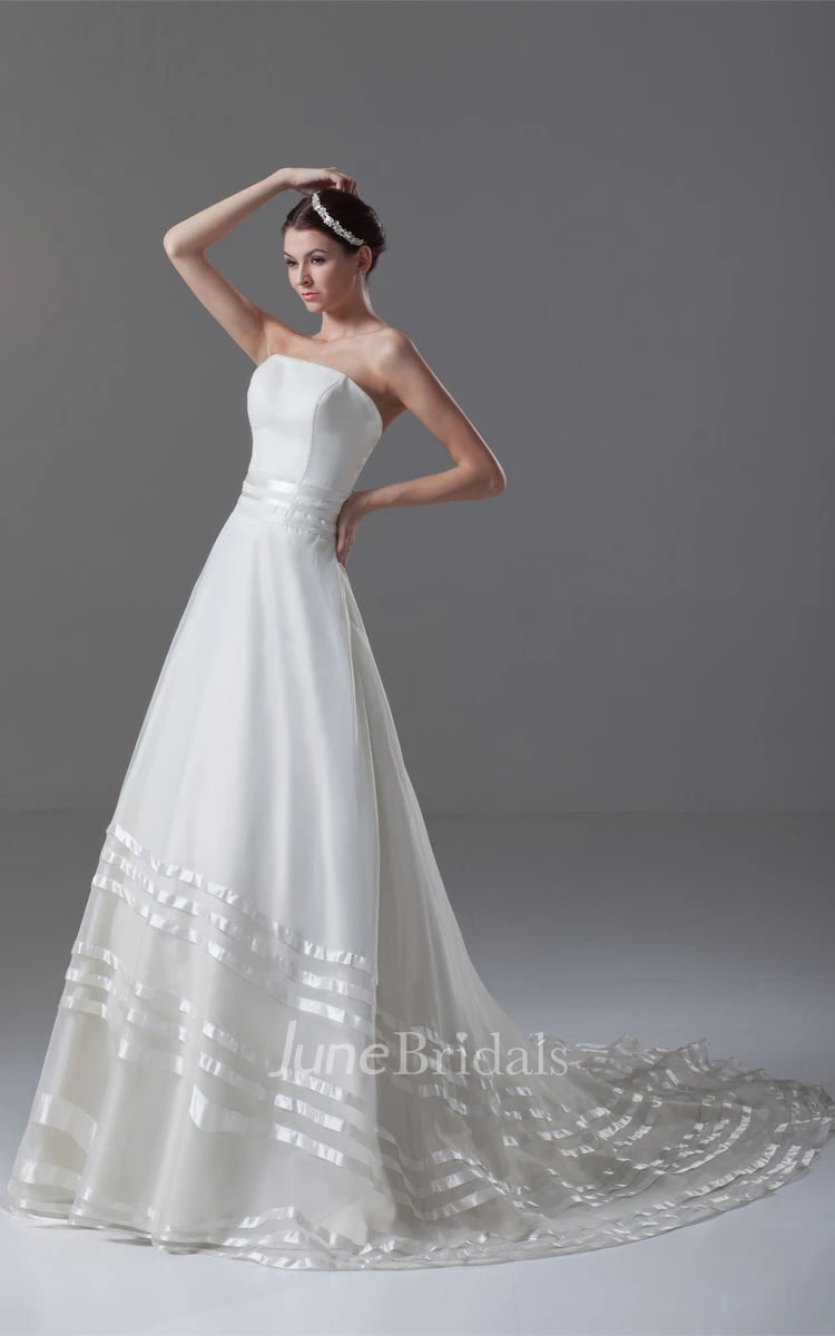 strapless ball a-line gown with backless design and court train