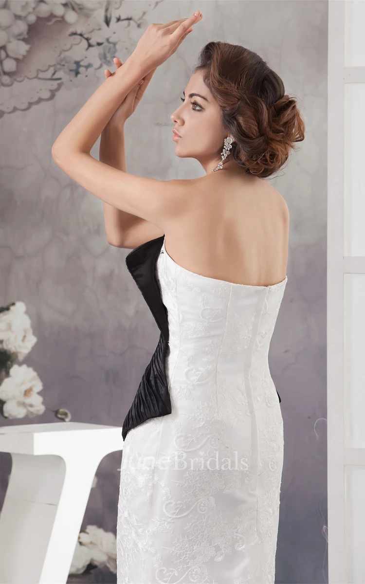 Sweetheart Black-And-White Sheath Dress with Ruching and Appliques