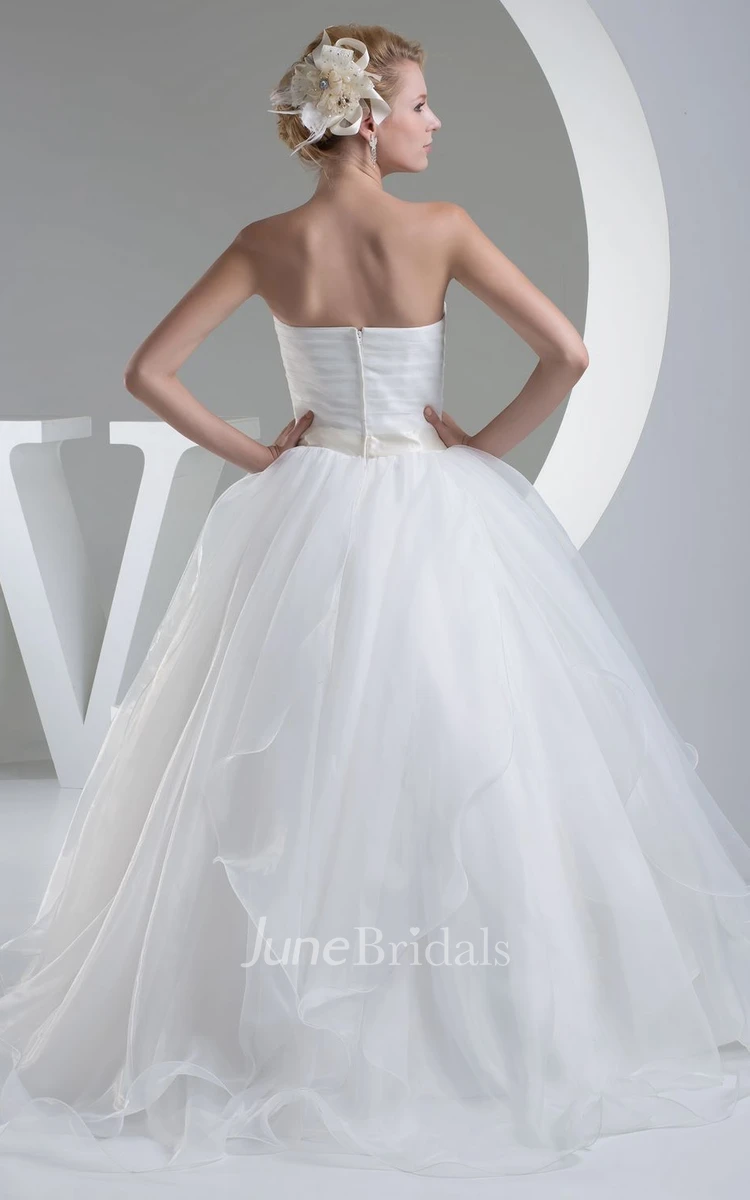 Strapless Criss-Cross Tulle A-Line Dress With Beaded Waist