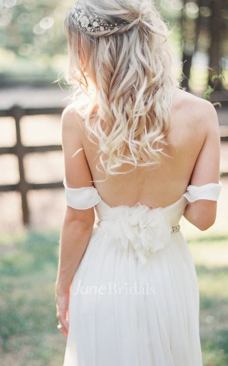 Elegant Off-shoulder Beading Sash Long Chiffon Wedding Dress Wedding Dresses
