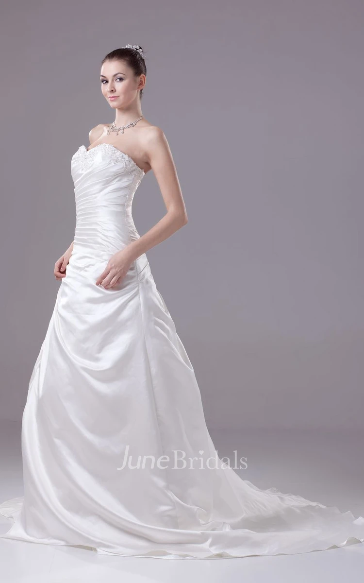 Sweetheart Ruched Satin Dress With Beading and Pick Up
