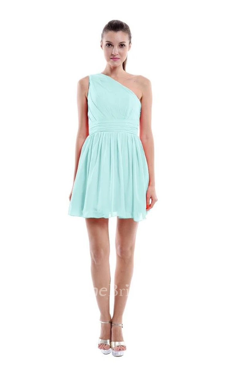 Chic One-shoulder A-line Short Dress With Ruched Band