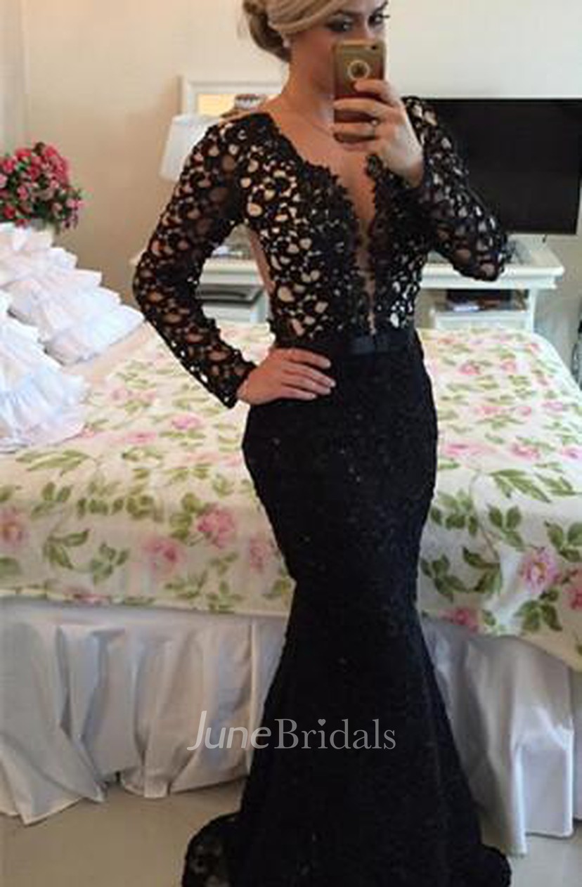 black long sleeve mermaid dress