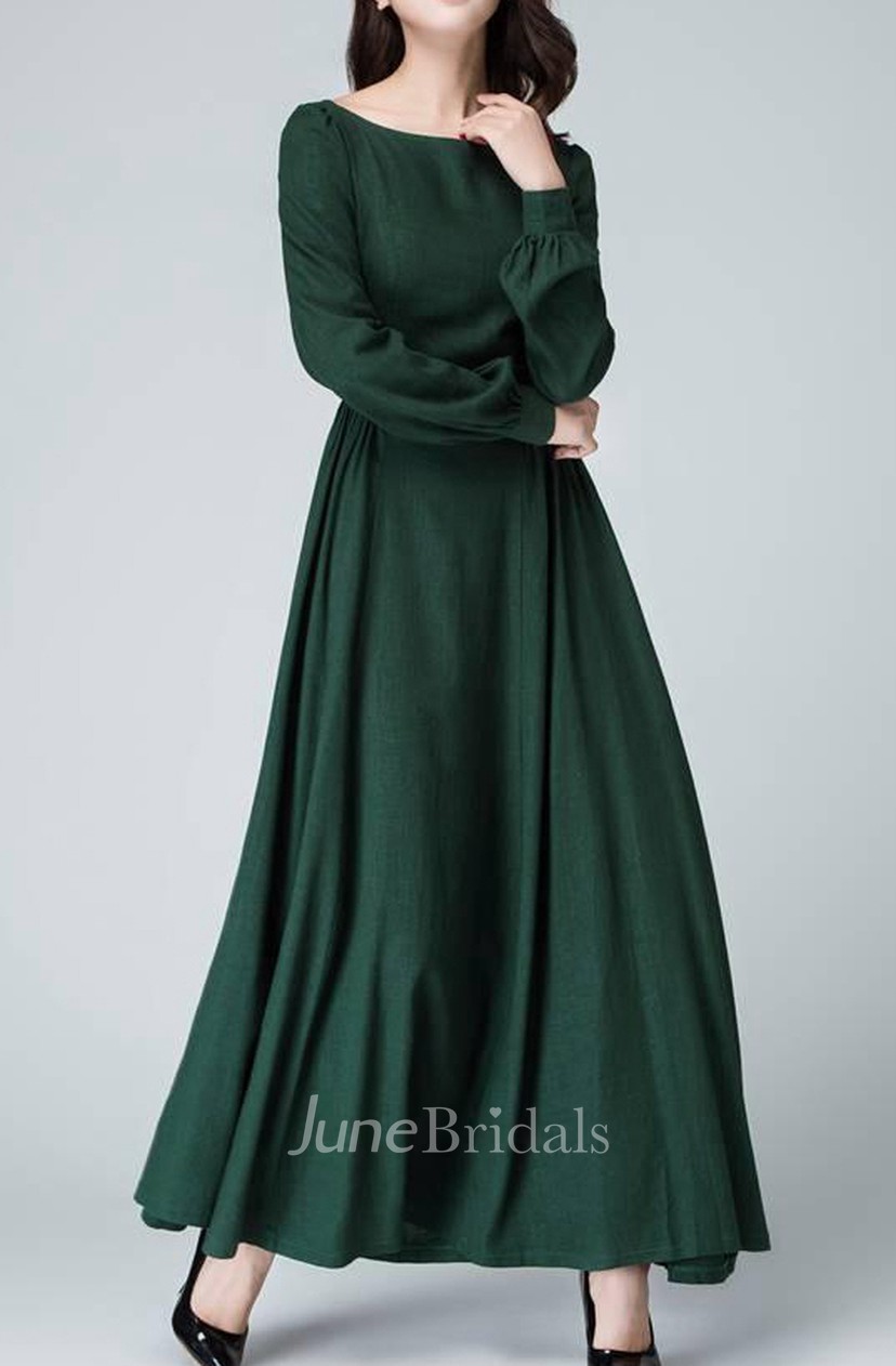 green maxi long sleeve dress