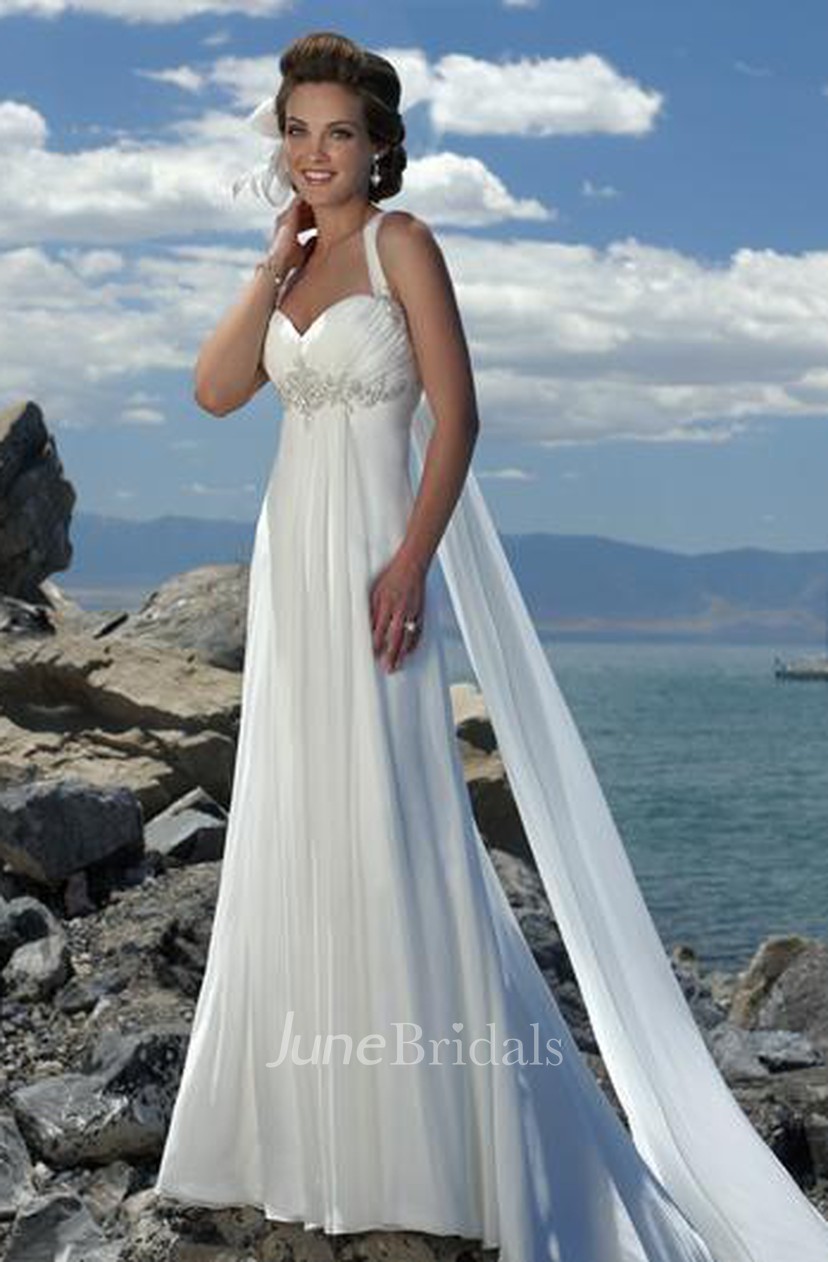 spaghetti strap empire waist wedding dress